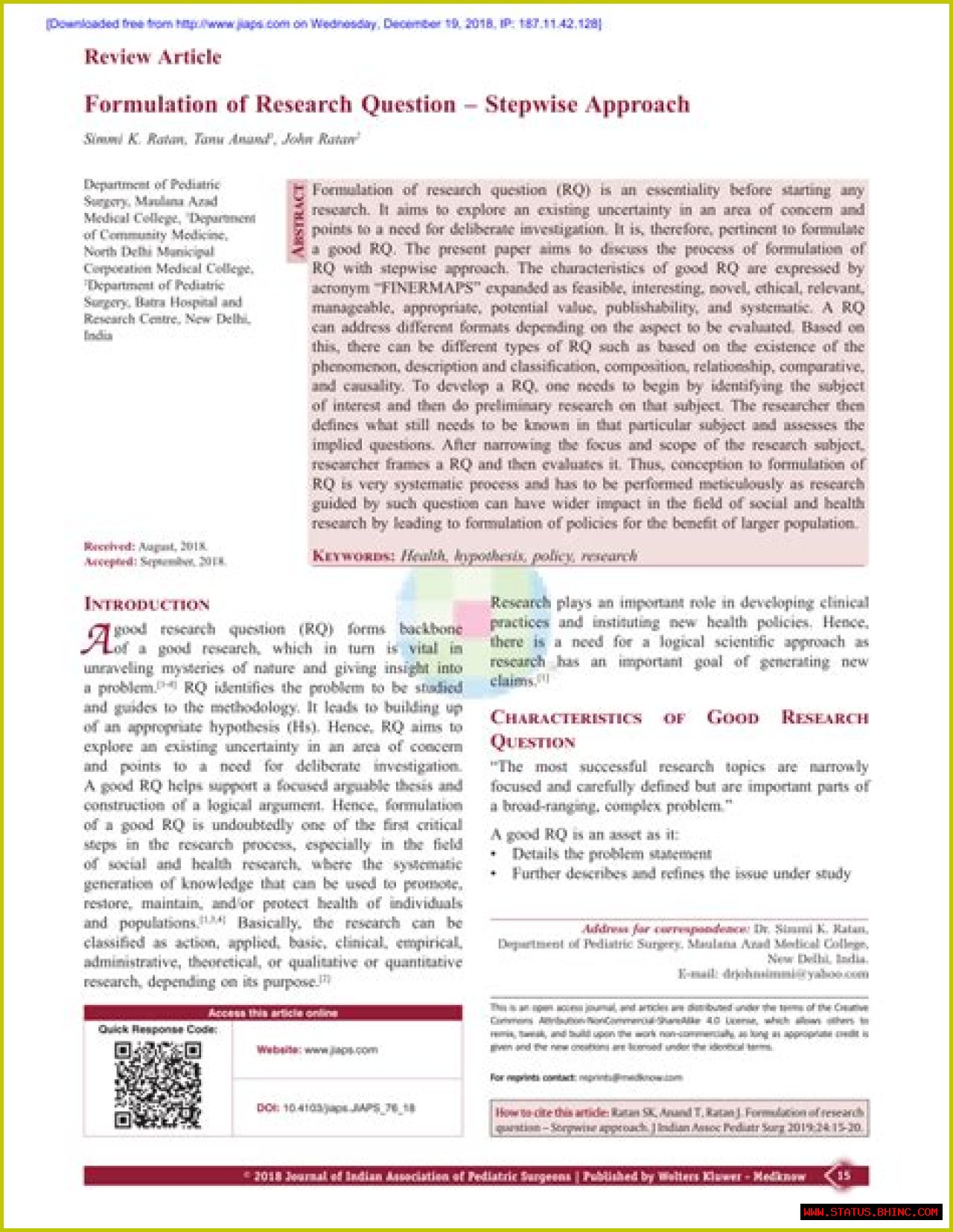 Questions about a Journal Article